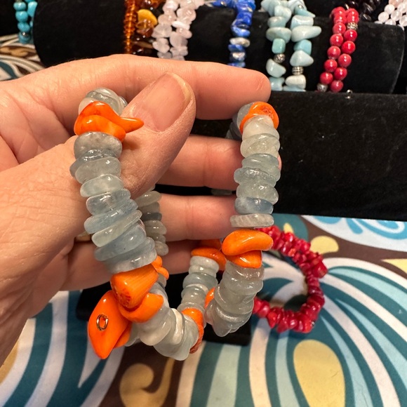 Aquamarine and Coral Bracelet - Picture 4 of 4